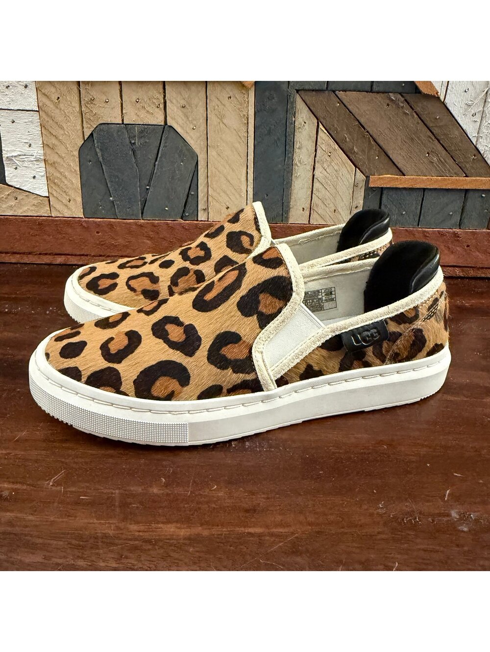 UGG Jass Exotic Leopard Print Calf Hair Slip On Sneakers Women's 6.5